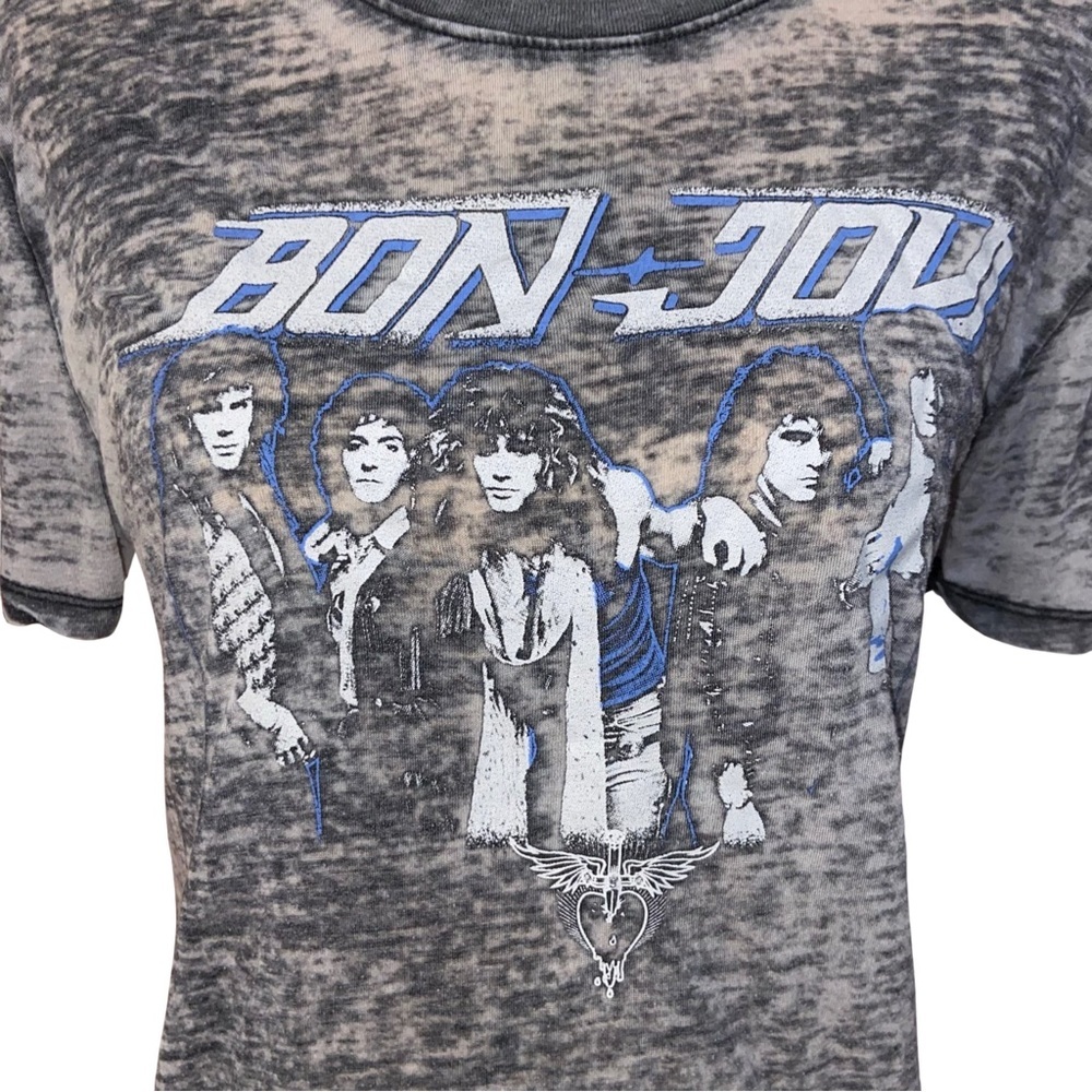 Bon Jovi Gray Slub Knit Tee Size M - Picture 5 of 6